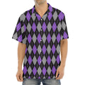 Black Grey And Purple Argyle Print Aloha Shirt