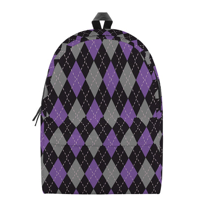 Black Grey And Purple Argyle Print Backpack