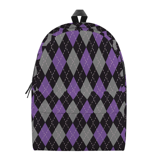 Black Grey And Purple Argyle Print Backpack