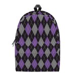Black Grey And Purple Argyle Print Backpack