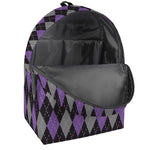 Black Grey And Purple Argyle Print Backpack