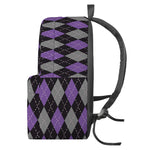 Black Grey And Purple Argyle Print Backpack