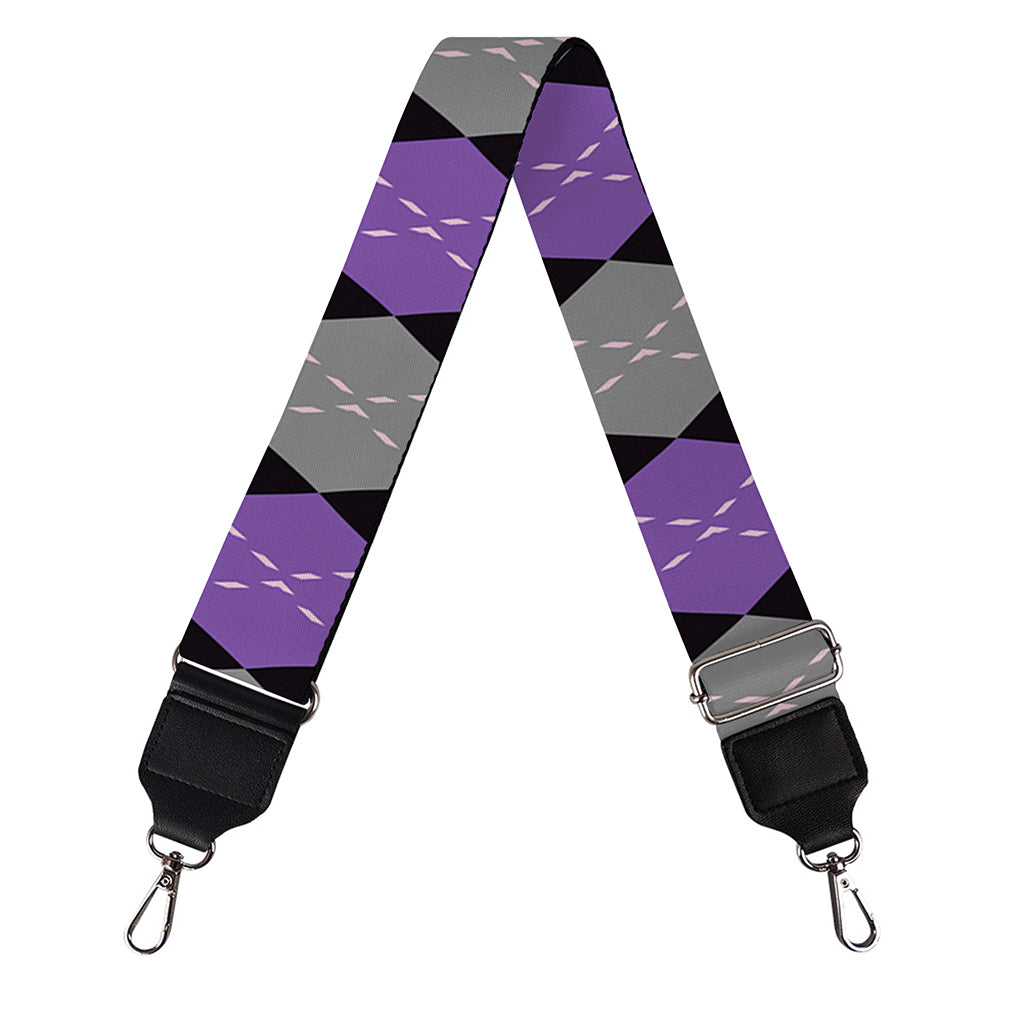 Black Grey And Purple Argyle Print Bag Strap