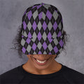Black Grey And Purple Argyle Print Baseball Cap