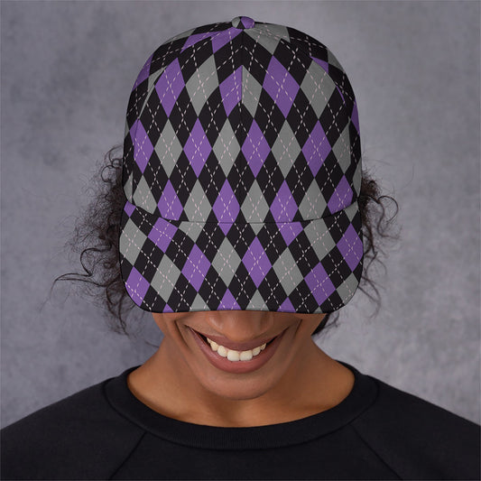 Black Grey And Purple Argyle Print Baseball Cap