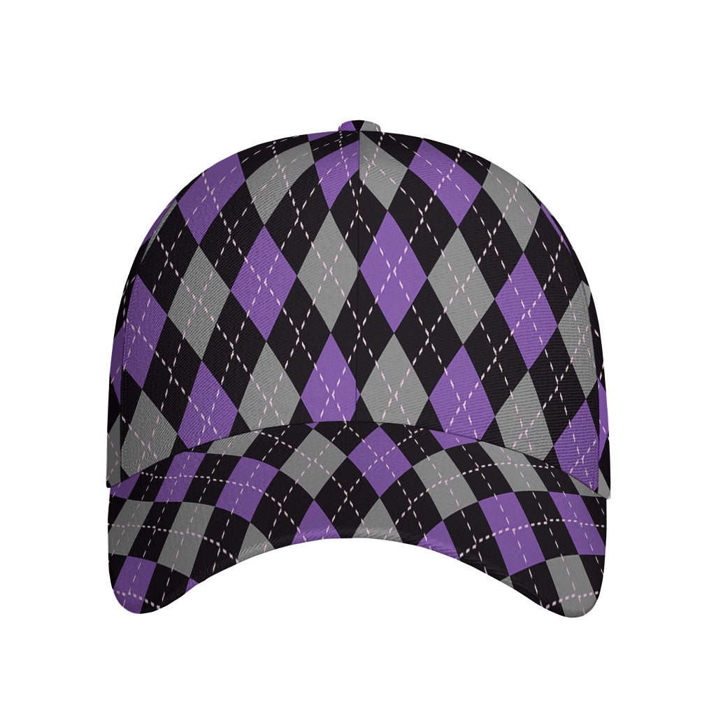 Black Grey And Purple Argyle Print Baseball Cap