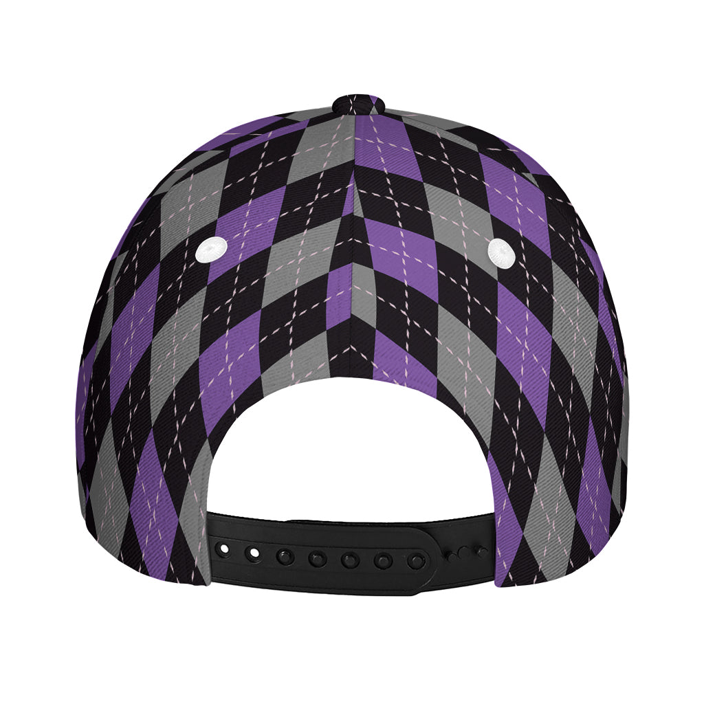 Black Grey And Purple Argyle Print Baseball Cap