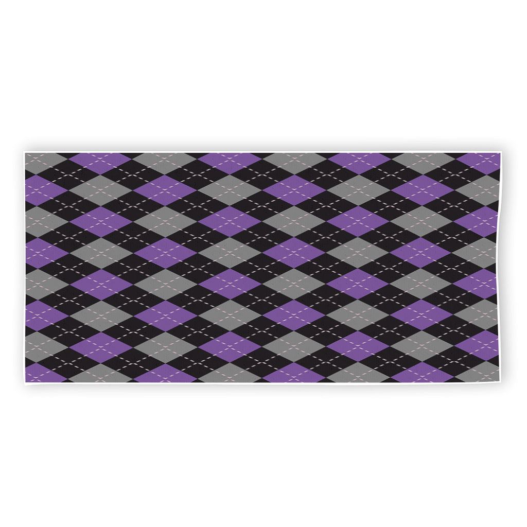 Black Grey And Purple Argyle Print Beach Towel