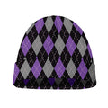 Black Grey And Purple Argyle Print Beanie