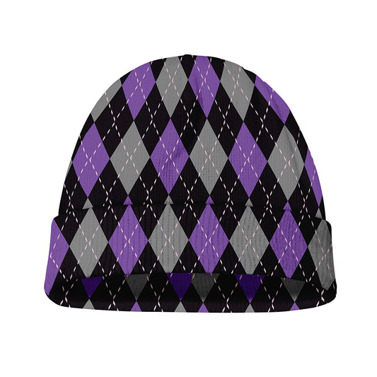 Black Grey And Purple Argyle Print Beanie