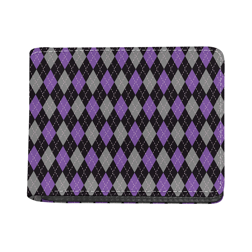 Black Grey And Purple Argyle Print Bifold Wallet