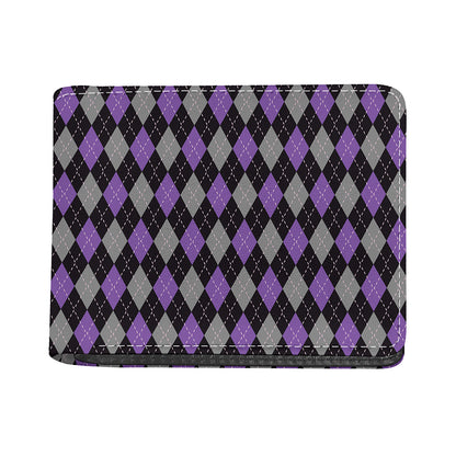 Black Grey And Purple Argyle Print Bifold Wallet