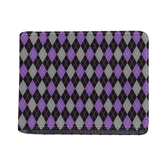 Black Grey And Purple Argyle Print Bifold Wallet