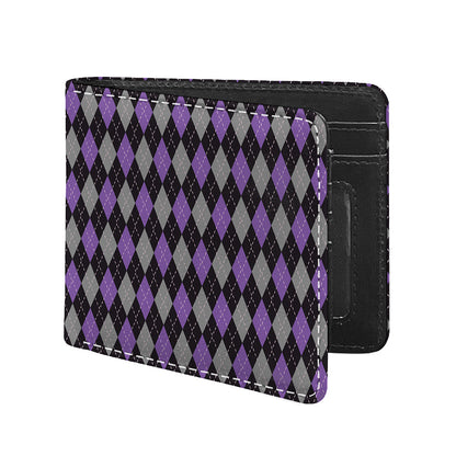 Black Grey And Purple Argyle Print Bifold Wallet