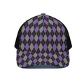 Black Grey And Purple Argyle Print Black Mesh Trucker Hat