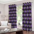 Black Grey And Purple Argyle Print Dimout Grommet Curtains