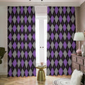 Black Grey And Purple Argyle Print Dimout Pencil Pleat Curtains