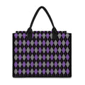 Black Grey And Purple Argyle Print Canvas Tote Bag