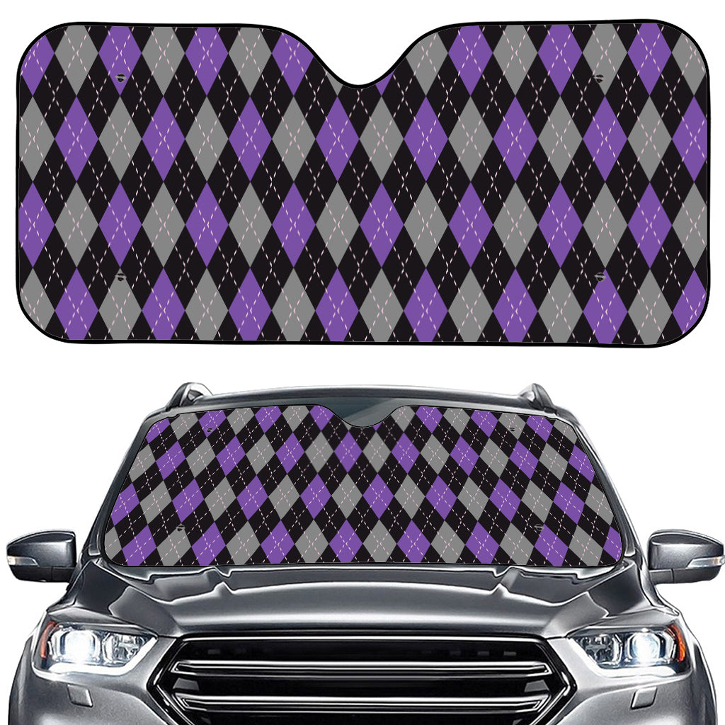 Black Grey And Purple Argyle Print Car Windshield Sun Shade