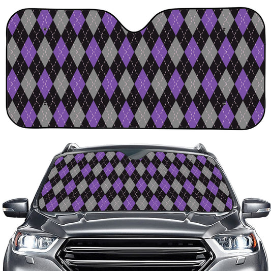Black Grey And Purple Argyle Print Car Windshield Sun Shade