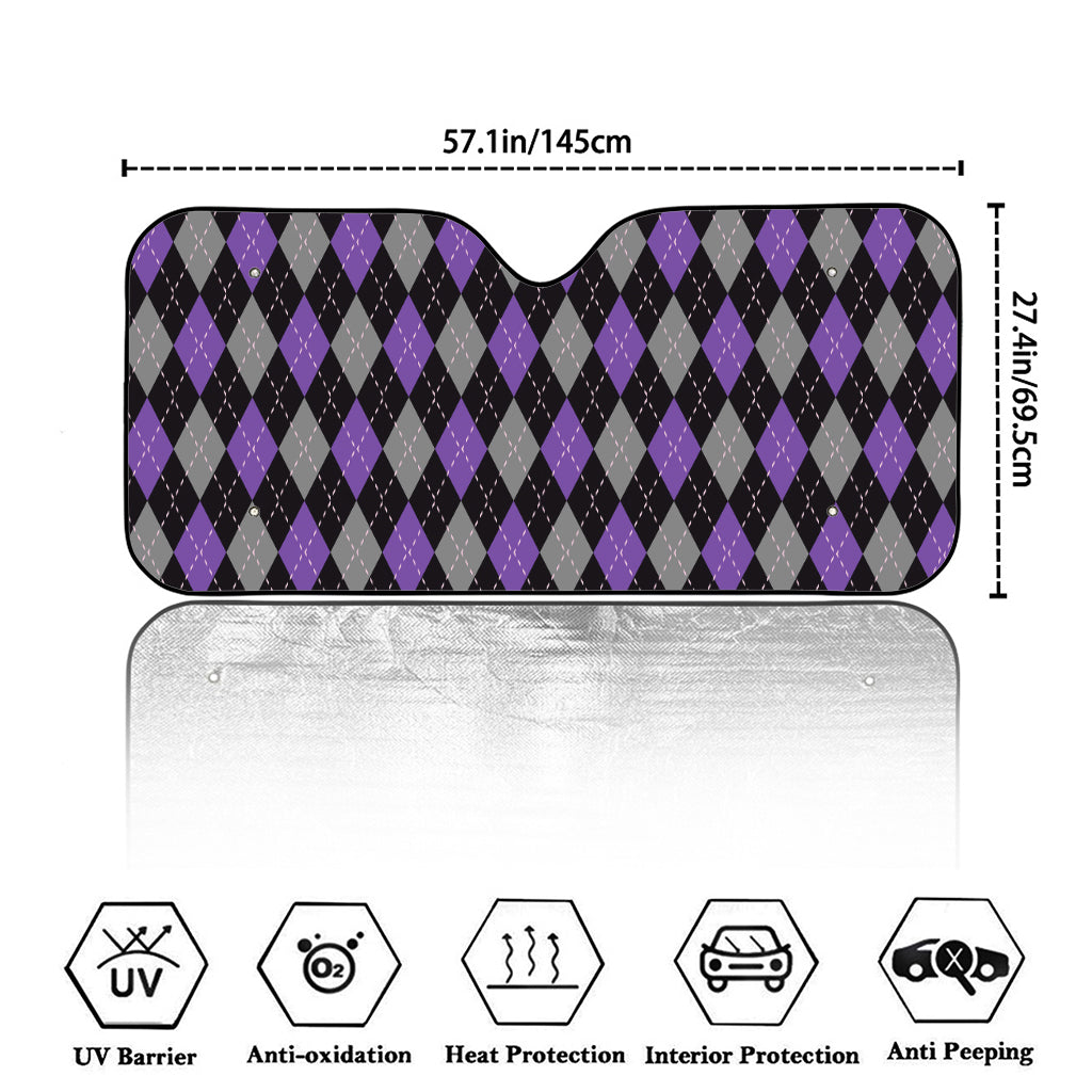 Black Grey And Purple Argyle Print Car Windshield Sun Shade