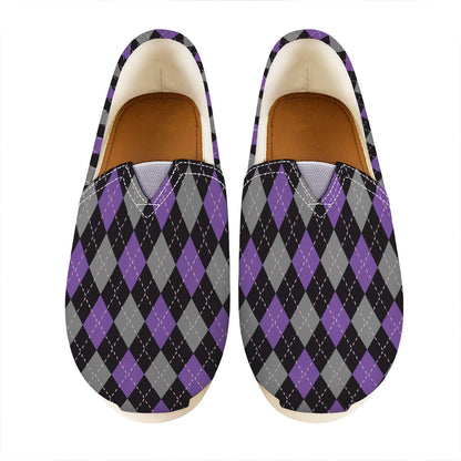 Black Grey And Purple Argyle Print Casual Shoes