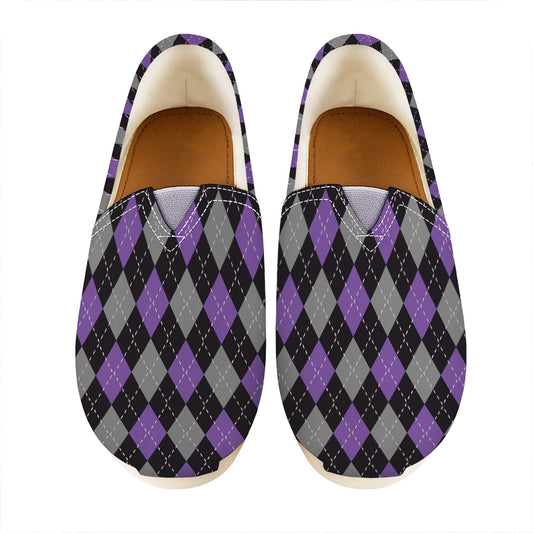 Black Grey And Purple Argyle Print Casual Shoes