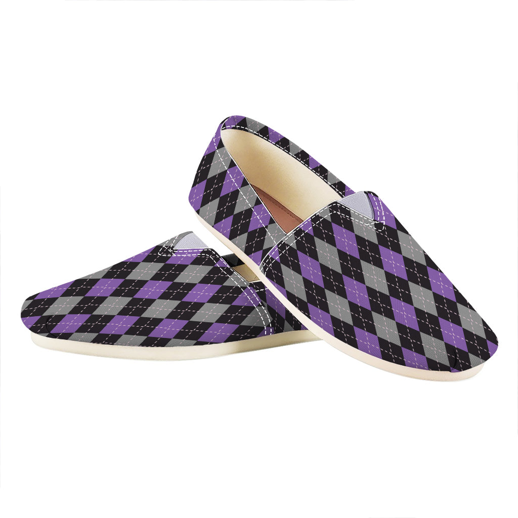Black Grey And Purple Argyle Print Casual Shoes