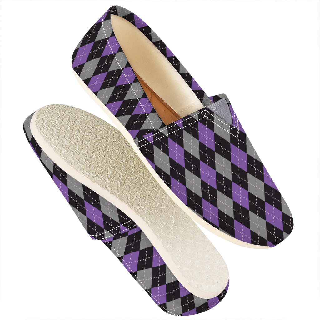 Black Grey And Purple Argyle Print Casual Shoes