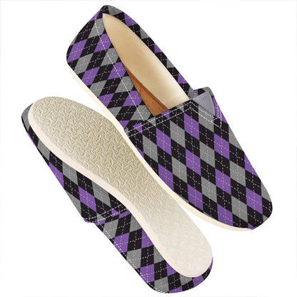 Black Grey And Purple Argyle Print Casual Shoes