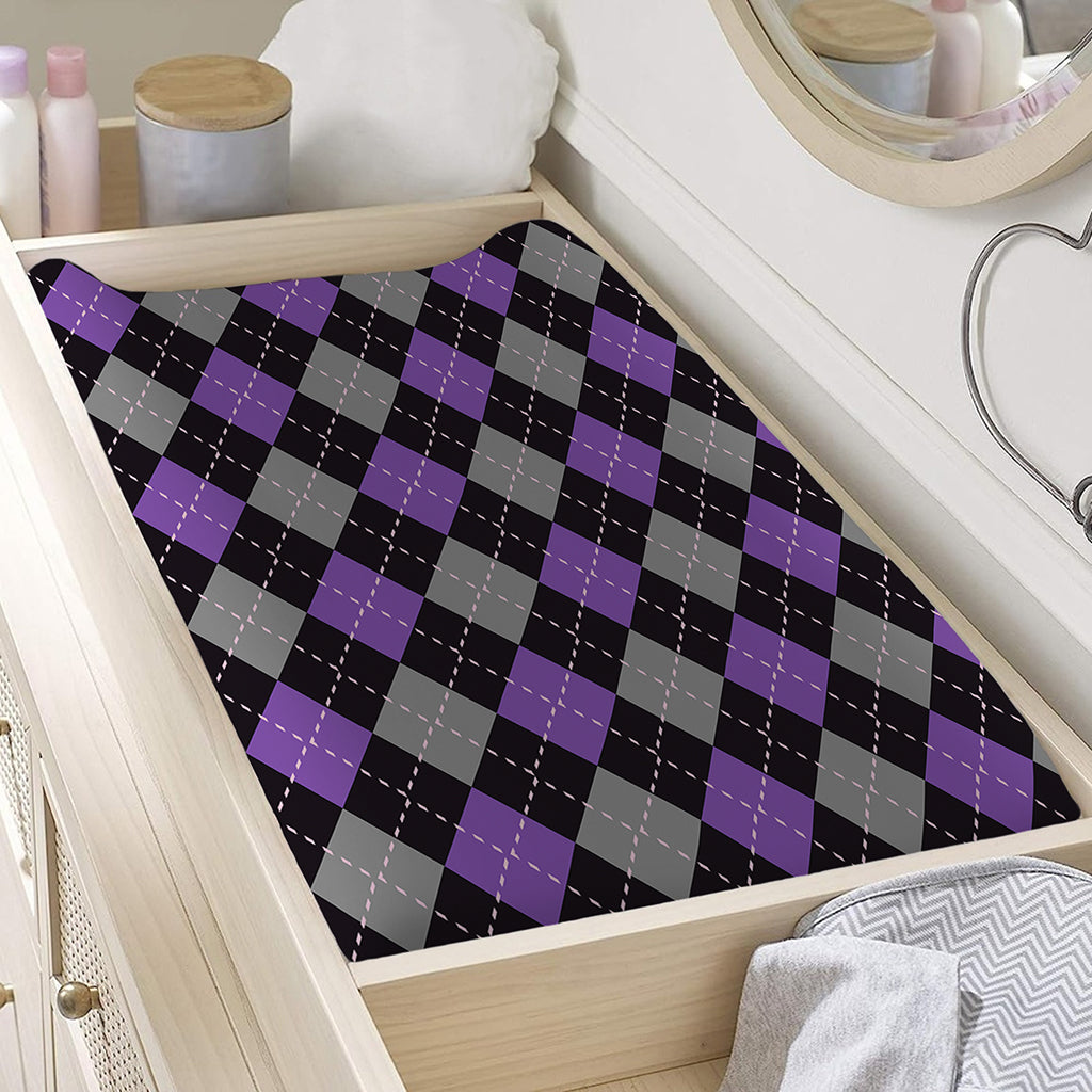 Black Grey And Purple Argyle Print Changing Pad Cover