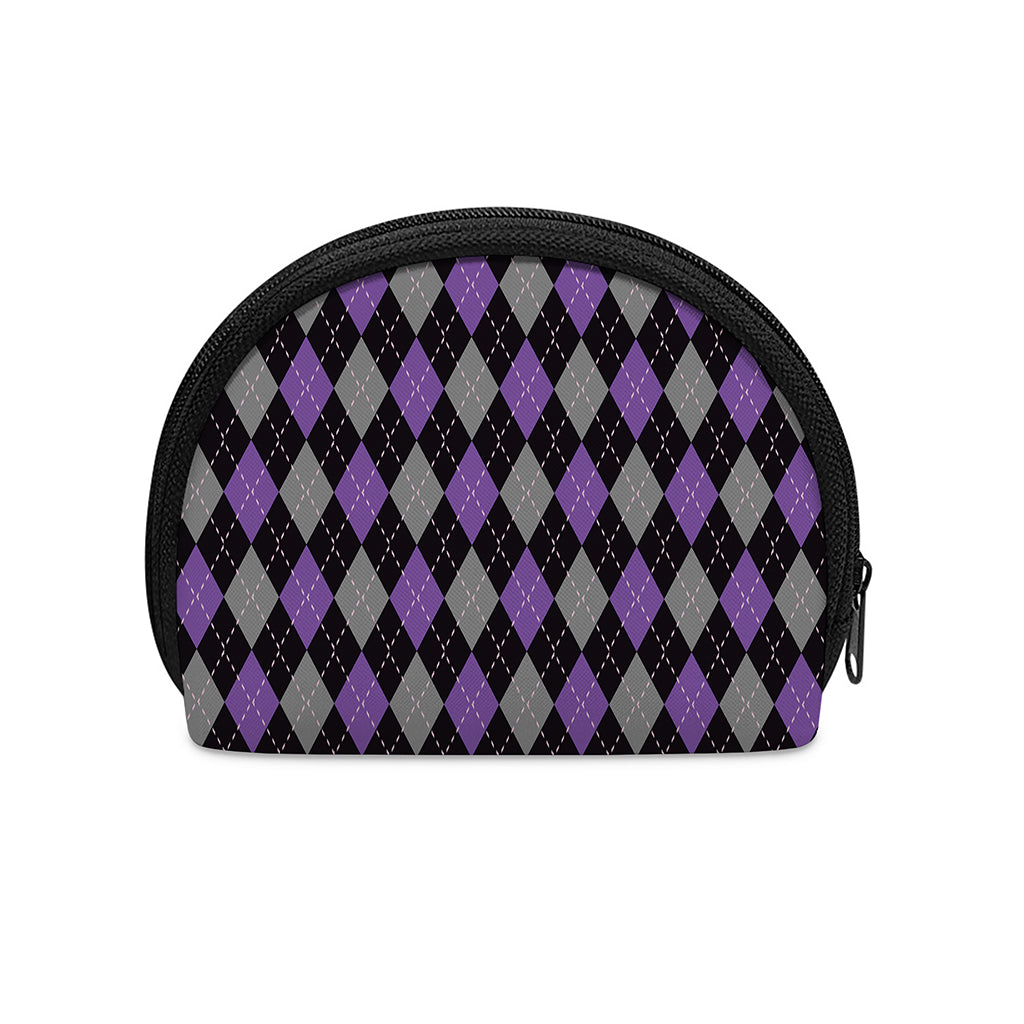 Black Grey And Purple Argyle Print Coin Purse