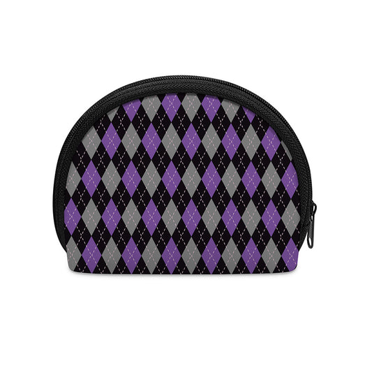 Black Grey And Purple Argyle Print Coin Purse