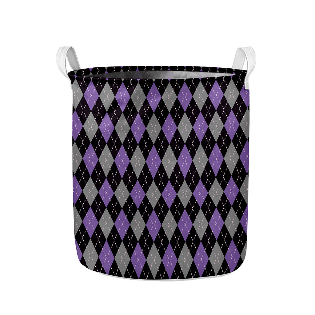 Black Grey And Purple Argyle Print Collapsible Laundry Basket