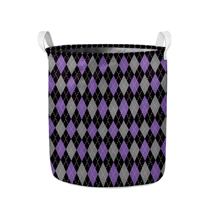 Black Grey And Purple Argyle Print Collapsible Laundry Basket