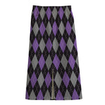 Black Grey And Purple Argyle Print Cotton Front Slit Maxi Skirt