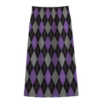 Black Grey And Purple Argyle Print Cotton Front Slit Maxi Skirt