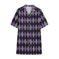 Black Grey And Purple Argyle Print Cotton Hawaiian Shirt