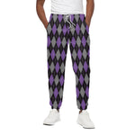 Black Grey And Purple Argyle Print Cotton Pants
