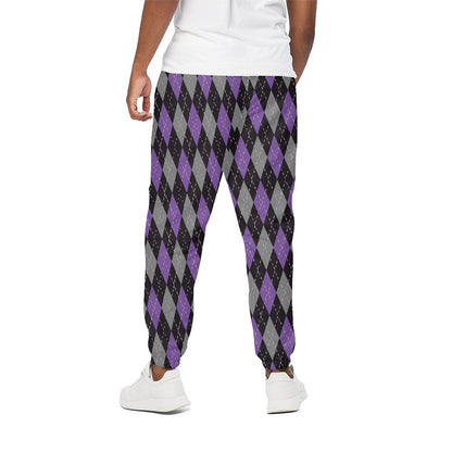 Black Grey And Purple Argyle Print Cotton Pants