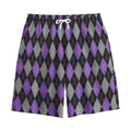 Black Grey And Purple Argyle Print Cotton Shorts