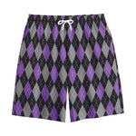 Black Grey And Purple Argyle Print Cotton Shorts