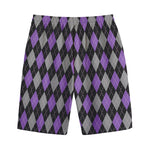 Black Grey And Purple Argyle Print Cotton Shorts
