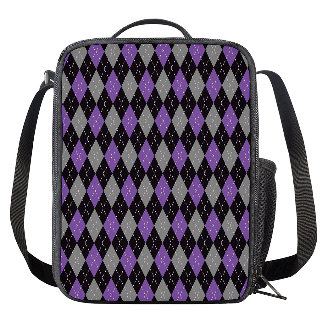 Black Grey And Purple Argyle Print Crossbody Lunch Bag