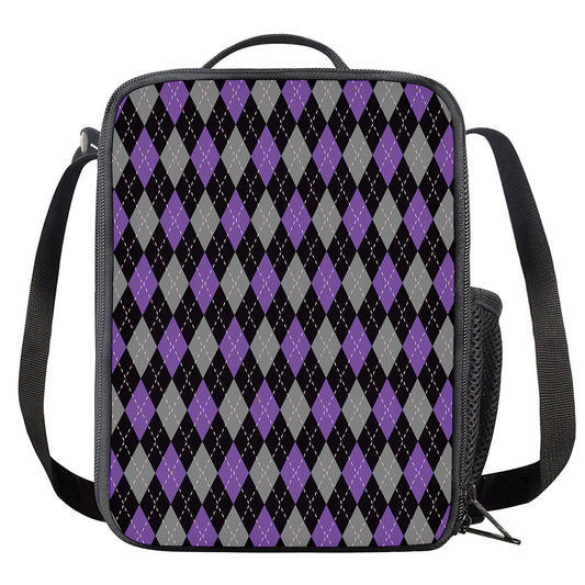 Black Grey And Purple Argyle Print Crossbody Lunch Bag