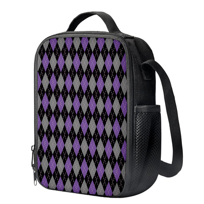 Black Grey And Purple Argyle Print Crossbody Lunch Bag
