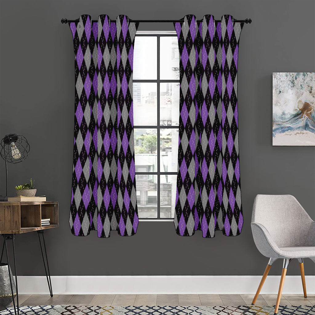 Black Grey And Purple Argyle Print Curtain