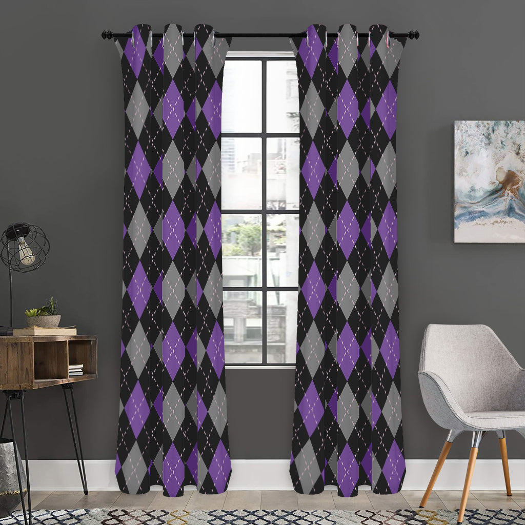 Black Grey And Purple Argyle Print Curtain