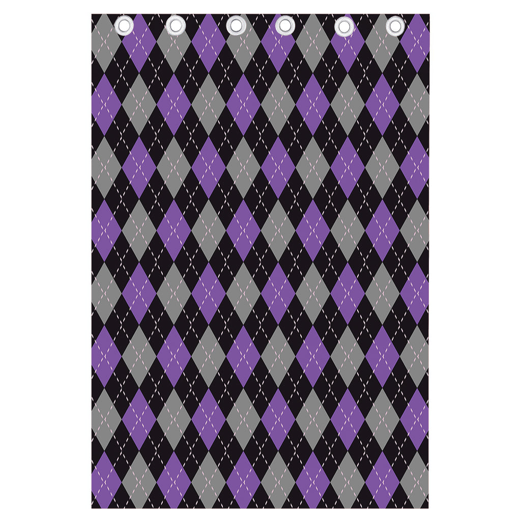 Black Grey And Purple Argyle Print Curtain