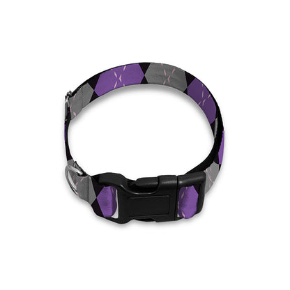 Black Grey And Purple Argyle Print Dog Collar